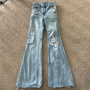 American Eagle Outfitters Light Blue Distressed Flare Jeans